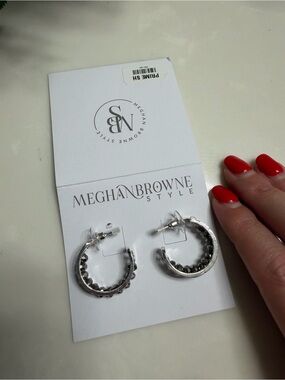 Meghan Browne Silver Hoop Earrings with Hematite